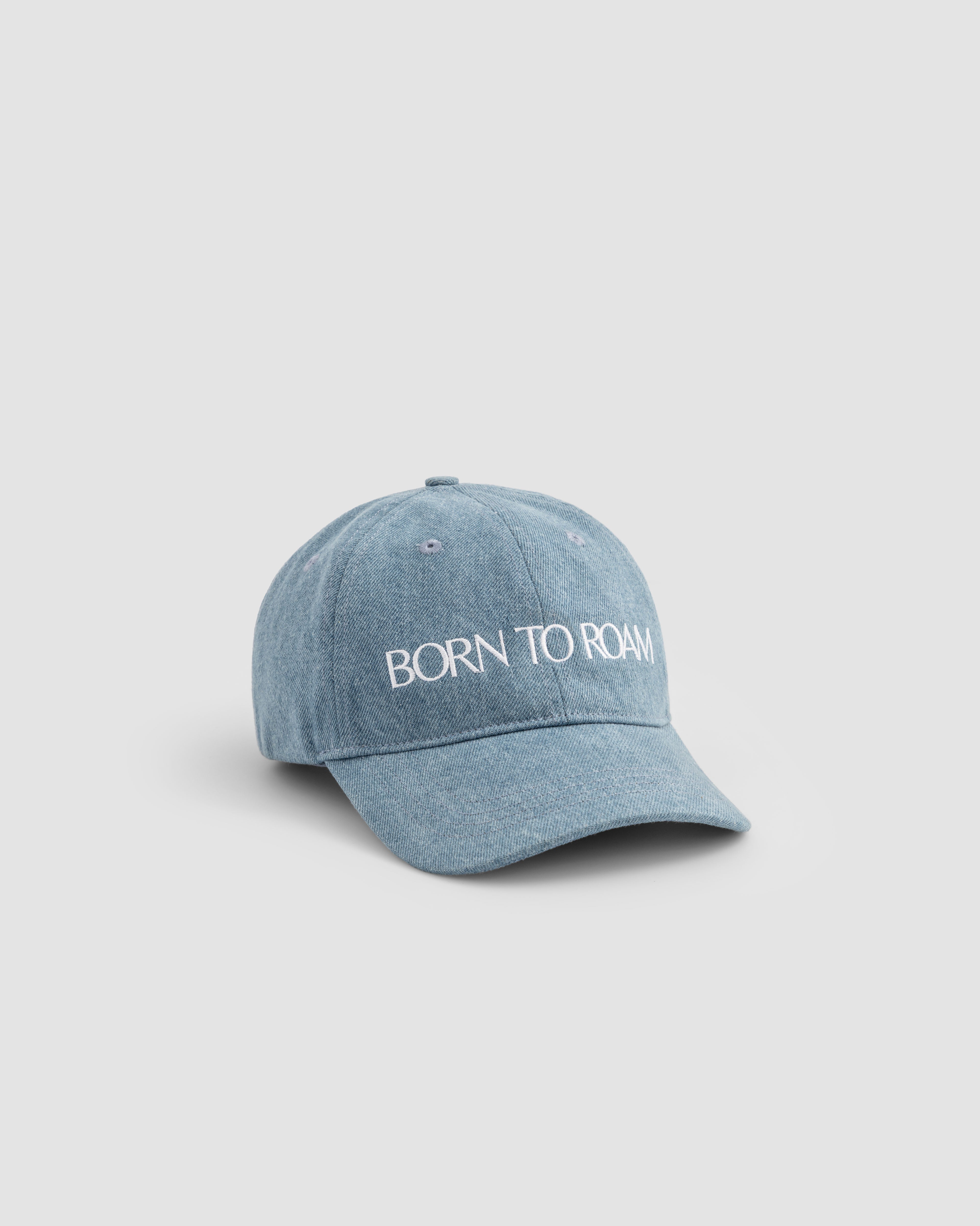 Born To Roam Queens Classic Denim Baseball Cap with adjustable strap and embroidered logo, casual headwear for outdoor wear.