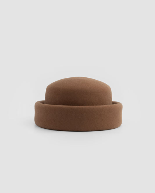 Chocolate brown London Pillbox hat by Born To Roam featuring a classic, stylish design for elegant fashion.
