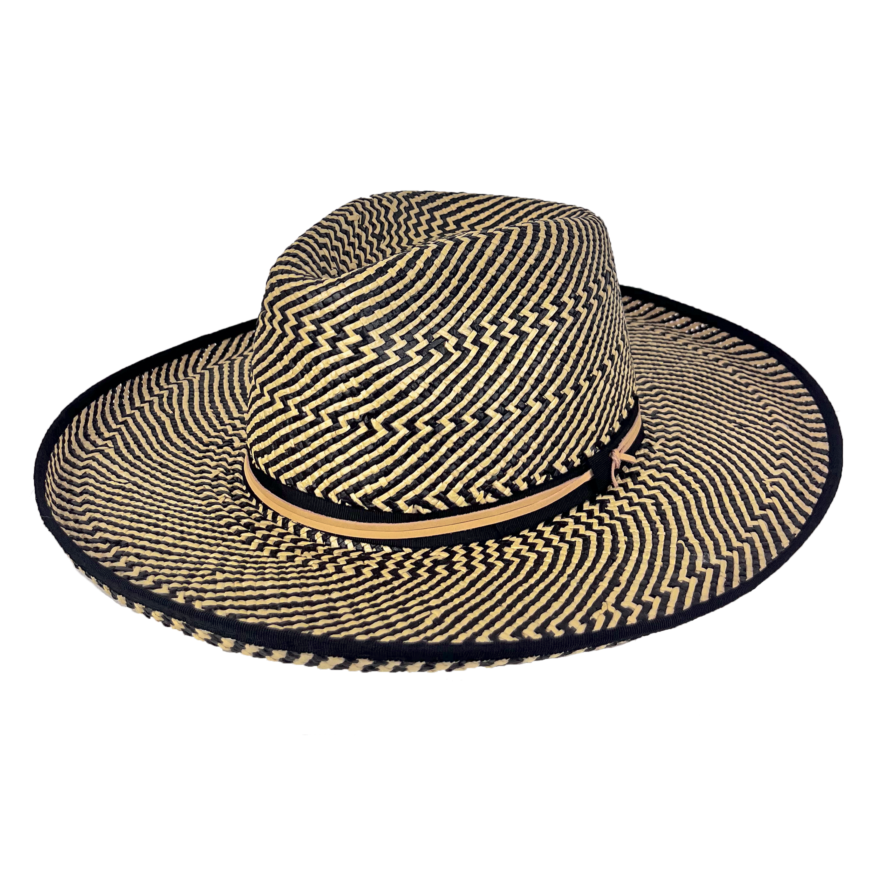 stylish galilee rancher straw hat in black/tan