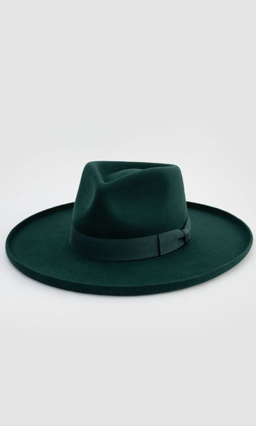 Born To Roam Galilee Rancher unisex fedora hat in forest green, stylish accessory with a classic wide brim and durable design.