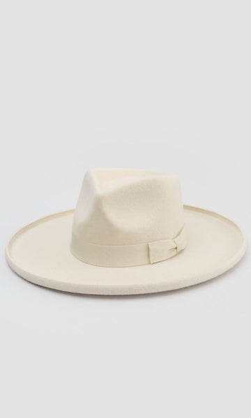 Unisex ivory fedora hat from Born To Roam's Galilee Rancher collection, featuring a stylish wide brim and classic design.