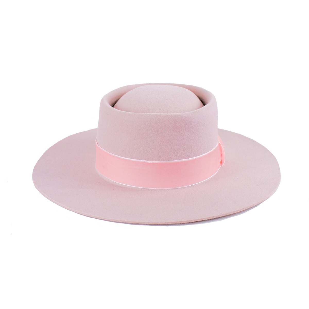 Born To Roam Kayo Boater Hat in blush pink, featuring a wide brim and stylish design perfect for sun protection and fashion.