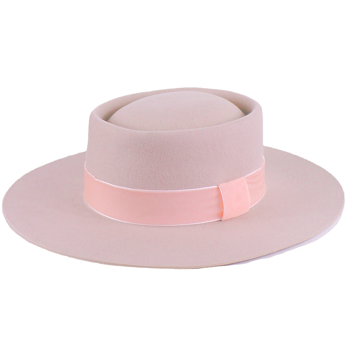 Born To Roam Kayo boater hat in blush pink with a wide brim, stylish and perfect for sunny outdoor wear.