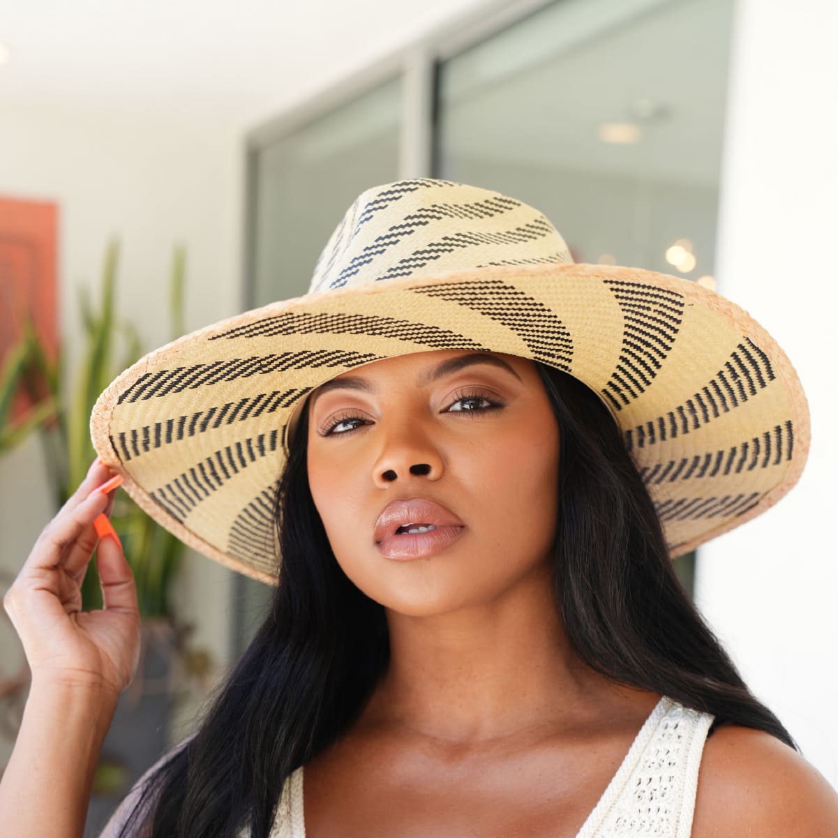 Born To Roam Rosewood Fedora straw hat, stylish wide-brim hat with natural straw texture and classic design.