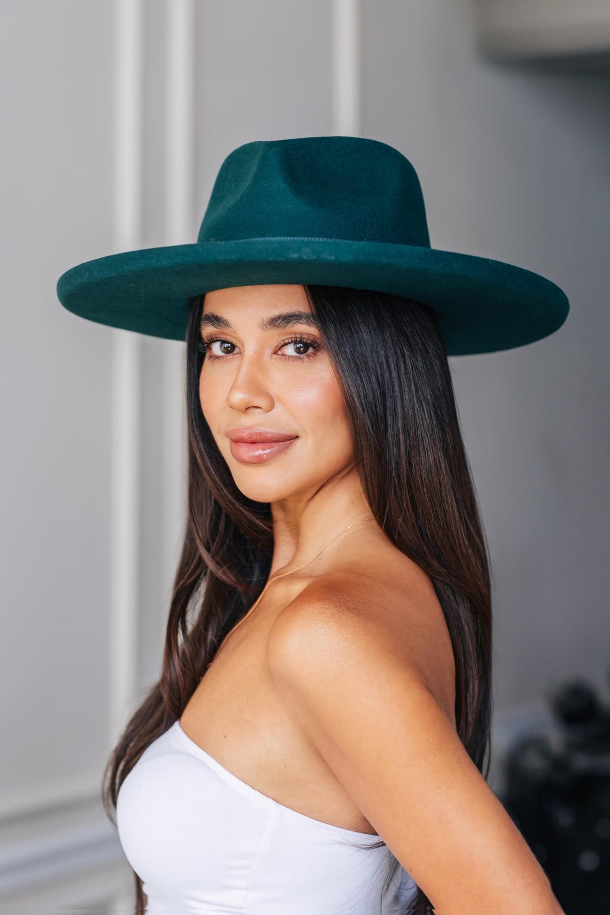 Forest green Galilee Rancher unisex fedora hat by Born To Roam, featuring a classic wide brim and stylish design.