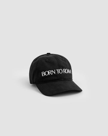 Black Queens baseball cap by Born To Roam featuring a classic design, adjustable strap, and embroidered logo on front.