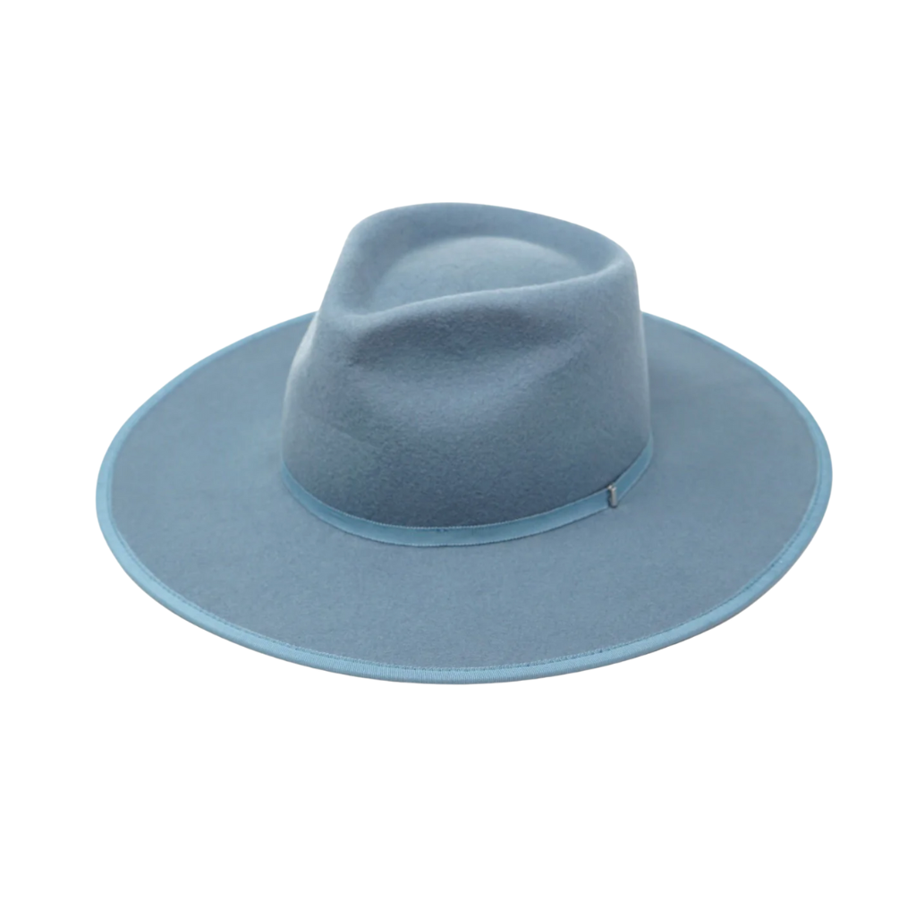 Light blue rancher fedora hat coast style