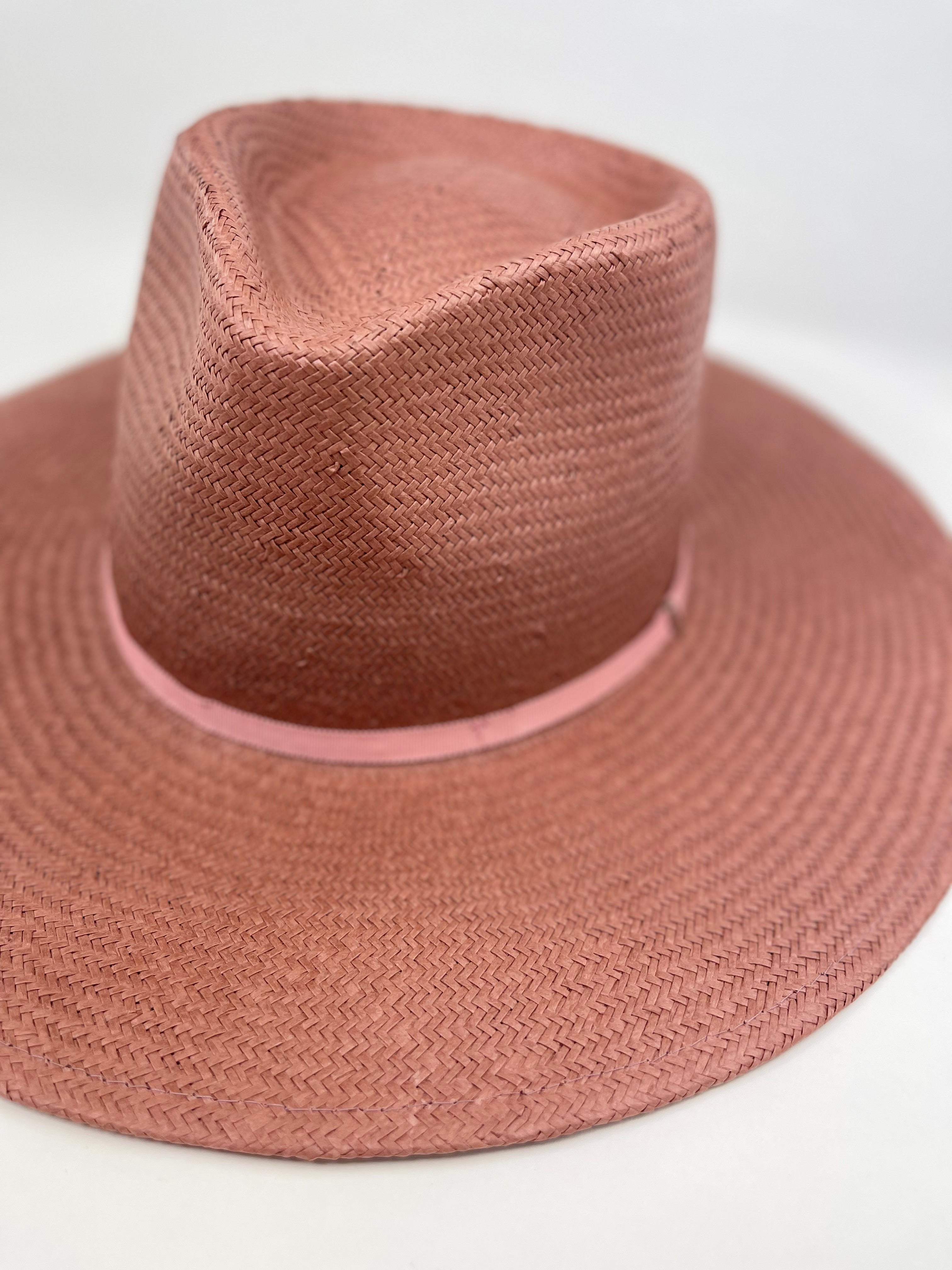 Rose gold straw rancher hat