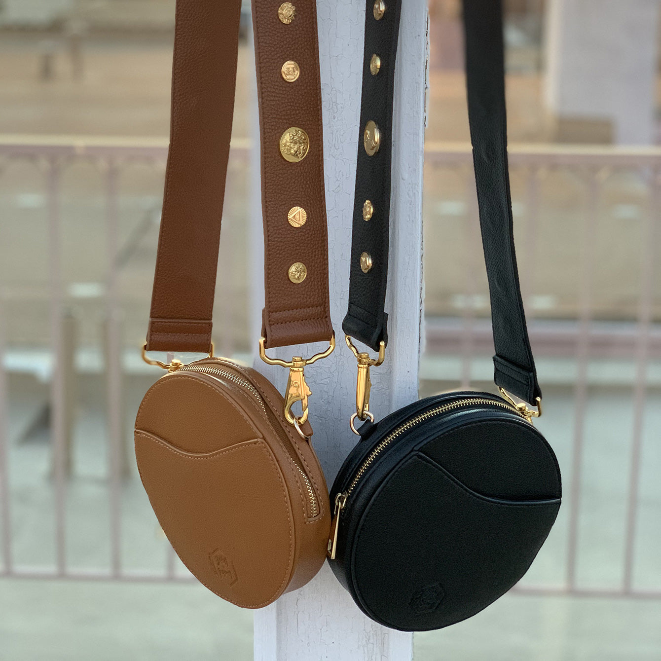 Black Circle Genuine Leather Crossbody Belt Bag - FINAL SALE