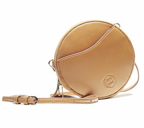 Sleek brown circle belt bag in leather