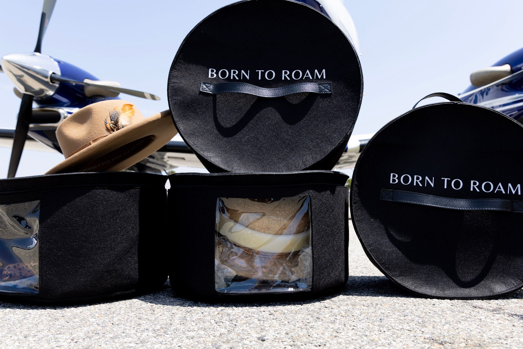 Explore in style with Born to Roam hat luggage